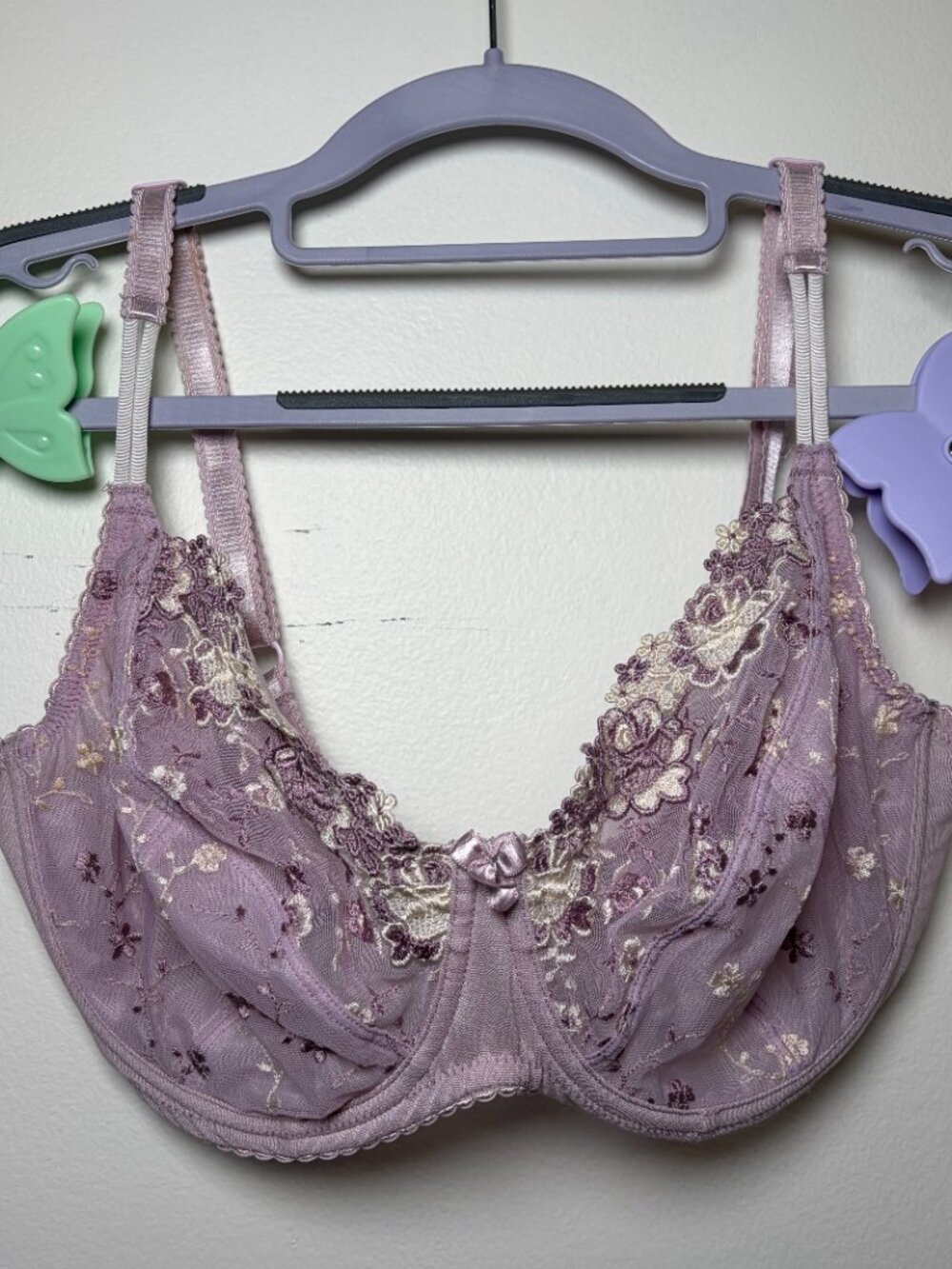Ballet Lavender Floral Lace Bra Style EL50 Size 34F 75F 90F Coquette Cottagecore